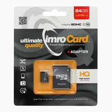 Заредете изображение във визуализатора на галерията – IMRO карта памет microSD 64GB 100MB/s клас 10 UHS I с адаптер SD
