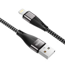 Заредете изображение във визуализатора на галерията – HOCO кабел USB A към Lightning 2,4A X69 1 м черен бял
