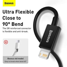 Заредете изображение във визуализатора на галерията – BASEUS кабел USB A към Lightning 2,4A Superior CALYS-A02 1 м бял
