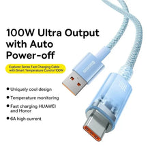 Заредете изображение във визуализатора на галерията – BASEUS кабел USB A към Type C PD 100W Explorer CATS010403 1 м син
