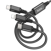 Заредете изображение във визуализатора на галерията – HOCO кабел 3в1 USB A към Lightning / Micro USB / Type C 2A X76 1 м черен
