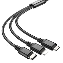 Заредете изображение във визуализатора на галерията – HOCO кабел 3в1 USB A към Lightning / Micro USB / Type C 2A X76 1 м черен
