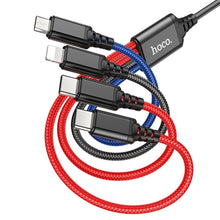 Заредете изображение във визуализатора на галерията – HOCO кабел 4в1 USB A към Lightning / Micro USB / 2 x Type C 2A X76 черен / син / червен
