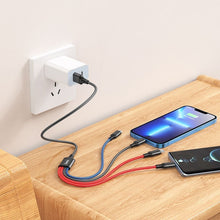 Заредете изображение във визуализатора на галерията – HOCO кабел 4в1 USB A към Lightning / Micro USB / 2 x Type C 2A X76 черен / син / червен
