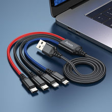 Заредете изображение във визуализатора на галерията – HOCO кабел 4в1 USB A към Lightning / Micro USB / 2 x Type C 2A X76 черен / син / червен
