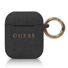 Заредете изображение във визуализатора на галерията – Оригинален гръб GUESS за APPLE AirPods 1/2 GUACCSILGLBK (Silicone Glitter) черен
