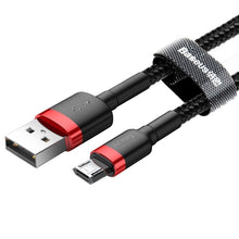 Заредете изображение във визуализатора на галерията – BASEUS кабел USB A към Micro USB 2,4A Cafule CAMKLF-B91 1 м черно червено
