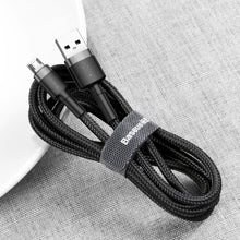 Заредете изображение във визуализатора на галерията – BASEUS кабел USB A към Micro USB 2,4A Cafule CAMKLF-HG1 3 м черно сиво
