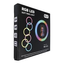 Заредете изображение във визуализатора на галерията – LED Ring Stream RGB лампа 12&quot; FULL COLOR с държач за мобилен + статив черен
