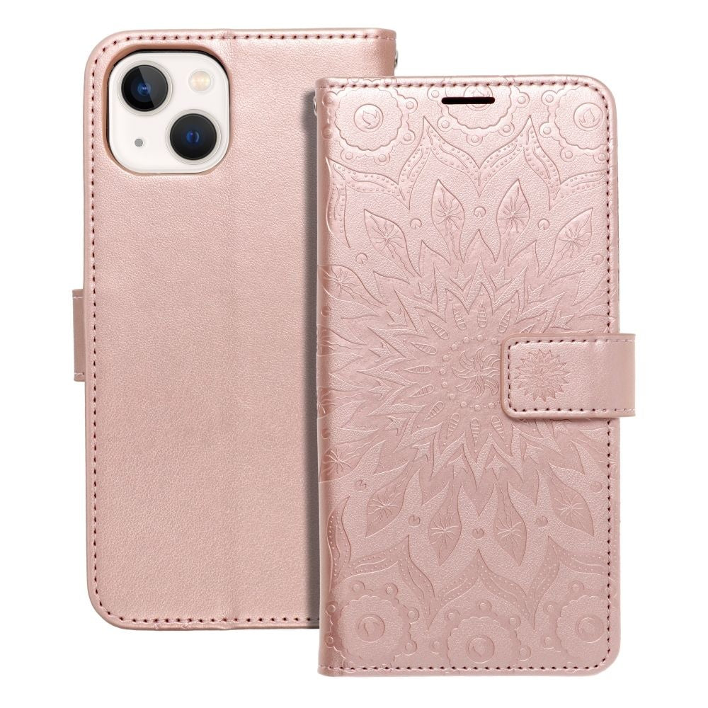 Калъф тип книга MEZZO за IPHONE 13 mandala розов златист
