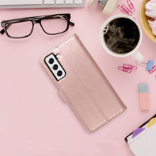 Заредете изображение във визуализатора на галерията – Калъф тип книга MEZZO за SAMSUNG S22 tree розов златист
