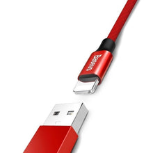 Заредете изображение във визуализатора на галерията – BASEUS кабел USB A към Lightning 2,4A Cafule CALKLF-A09 0,5 м червен черен
