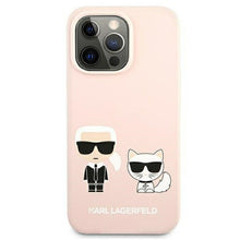 Заредете изображение във визуализатора на галерията – Оригинален гръб KARL LAGERFELD за IPHONE 13 Pro KLHMP13LSSKCI (Ikonik Karl and Choupette + MAG) light розов
