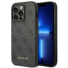 Заредете изображение във визуализатора на галерията – Оригинален гръб GUESS за IPHONE 14 Pro GUHCP14LG4GFGR (4G Златист Logo) сив
