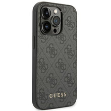 Заредете изображение във визуализатора на галерията – Оригинален гръб GUESS за IPHONE 14 Pro GUHCP14LG4GFGR (4G Златист Logo) сив

