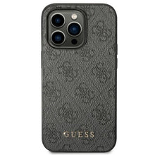 Заредете изображение във визуализатора на галерията – Оригинален гръб GUESS за IPHONE 14 Pro GUHCP14LG4GFGR (4G Златист Logo) сив
