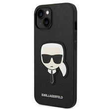 Заредете изображение във визуализатора на галерията – Оригинален гръб KARL LAGERFELD за IPHONE 14 Plus KLHCP14MSAPKHK (Saffiano With Karl Head Patch) черен
