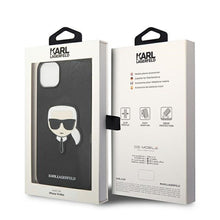 Заредете изображение във визуализатора на галерията – Оригинален гръб KARL LAGERFELD за IPHONE 14 Plus KLHCP14MSAPKHK (Saffiano With Karl Head Patch) черен
