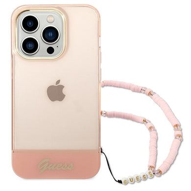 Оригинален гръб GUESS за IPHONE 14 Pro Max GUHCP14XHGCOHP (IML Electro Cam w. Strap Translucent) розов