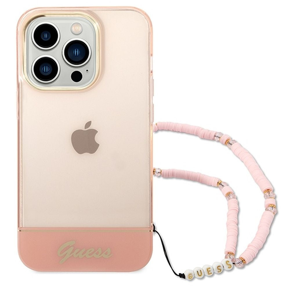 Оригинален гръб GUESS за IPHONE 14 Pro Max GUHCP14XHGCOHP (IML Electro Cam w. Strap Translucent) розов