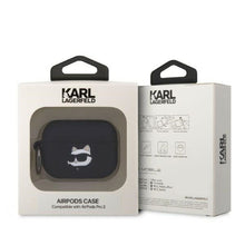 Заредете изображение във визуализатора на галерията – Оригинален калъф KARL LAGERFELD за APPLE Airpods 2 KLAP2RUNCHK (3D Sil NFT Choupette) черен
