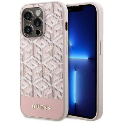 Оригинален гръб GUESS за IPHONE 14 Pro compatible with MagSafe GUHMP14LHGCFSEP (GCUBE Stripes) розов