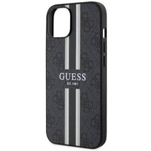 Заредете изображение във визуализатора на галерията – Оригинален гръб GUESS за IPHONE 14 compatible with MagSafe GUHMP14SP4RPSK (4G Printed Stripes) черен
