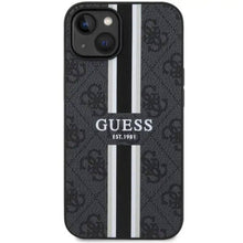 Заредете изображение във визуализатора на галерията – Оригинален гръб GUESS за IPHONE 14 compatible with MagSafe GUHMP14SP4RPSK (4G Printed Stripes) черен
