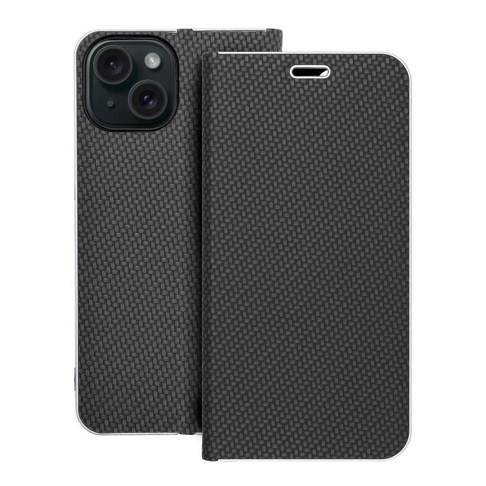 Калъф тип книга LUNA Carbon IPHONE 15 черен