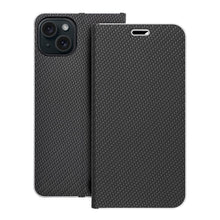 Заредете изображение във визуализатора на галерията – Калъф тип книга LUNA Carbon IPHONE 15 Plus черен

