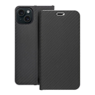 Калъф тип книга LUNA Carbon IPHONE 15 Plus черен
