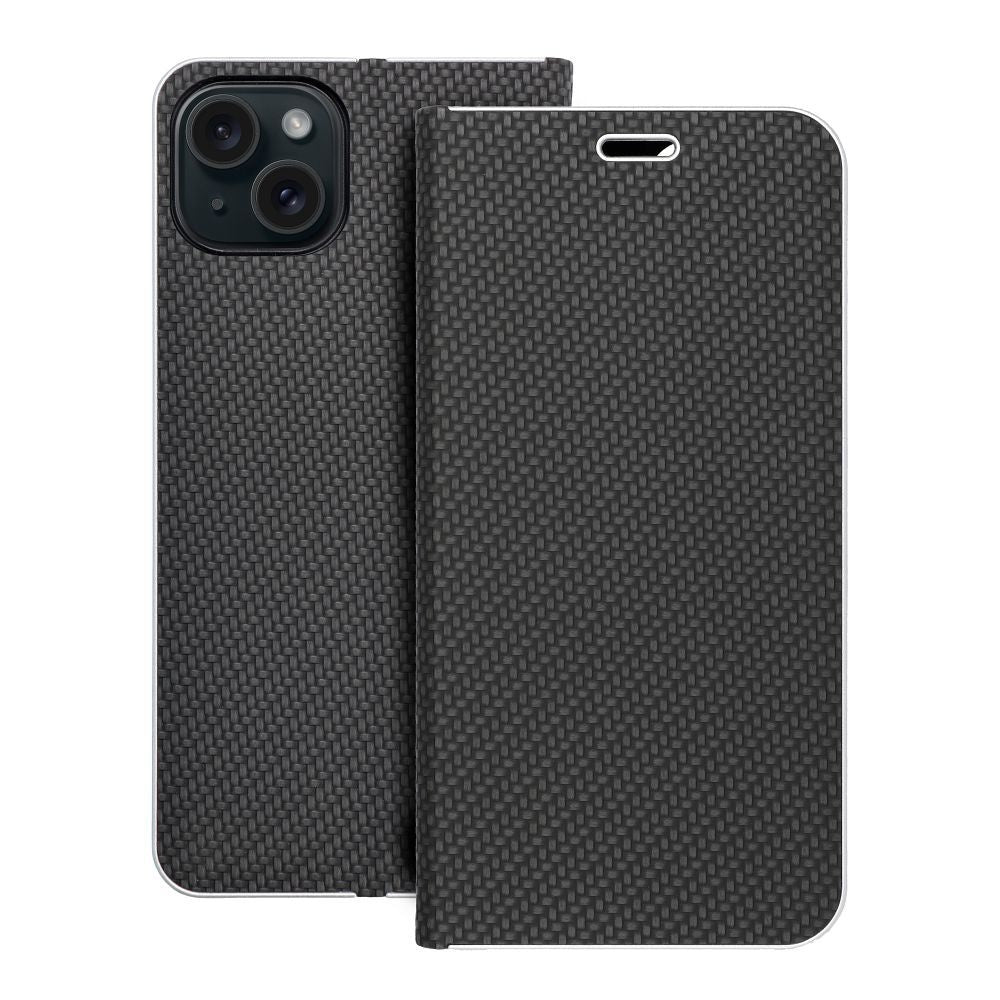Калъф тип книга LUNA Carbon IPHONE 15 Plus черен