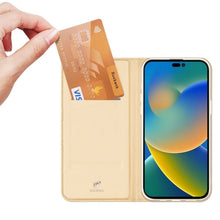 Заредете изображение във визуализатора на галерията – Калъф тип книга DUX DUCIS SKIN PRO за IPHONE 14 Pro Max златист
