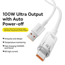 Заредете изображение във визуализатора на галерията – BASEUS кабел USB A към Type C PD 100W Explorer CATS010402 1 м бял

