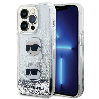 Оригинален гръб KARL LAGERFELD за IPHONE 14 Pro KLHCP14LLDHKCNS (Liquid Glitter KC) бял