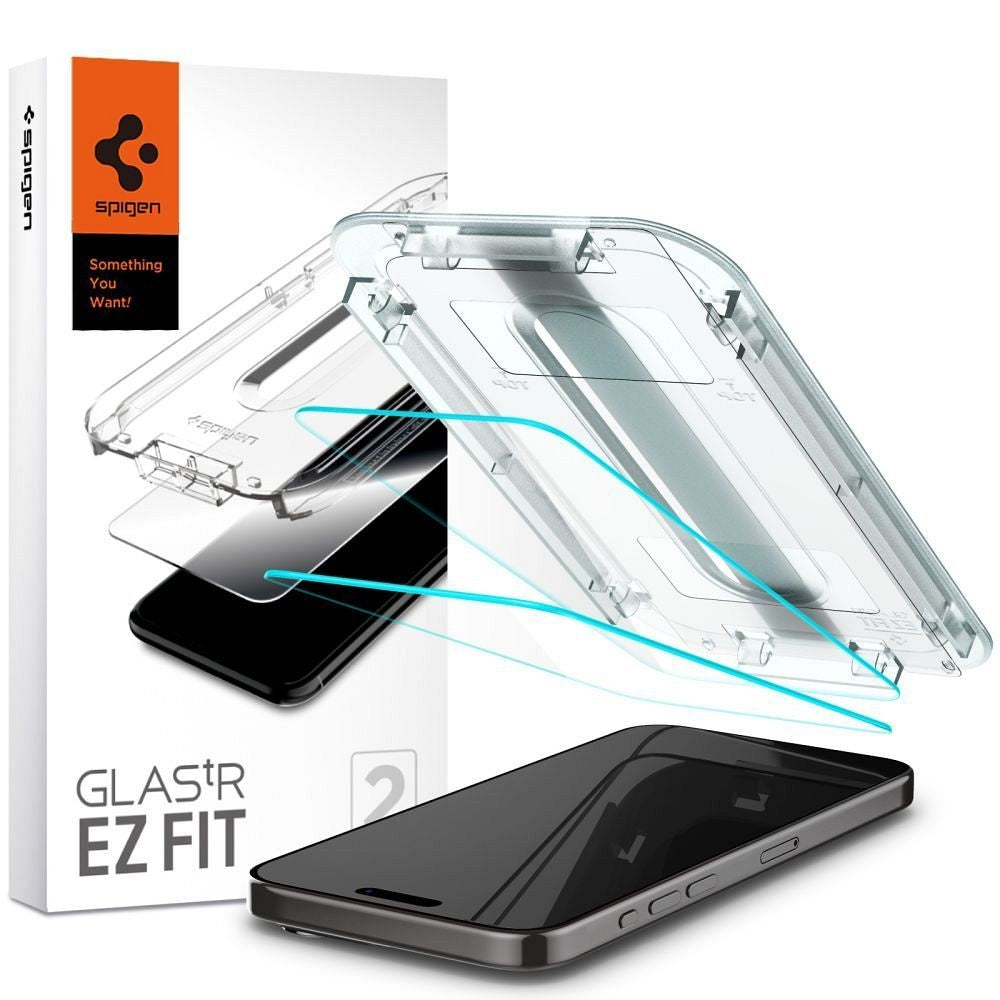 SPIGEN закалено стъкло GLAS.TR ”EZ FIT” 2 пакета за IPHONE 15 Pro Max прозрачно