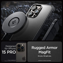 Заредете изображение във визуализатора на галерията – SPIGEN RUGGED ARMOR калъф за MAG compatible with MagSafe for IPHONE 15 Pro matte черен

