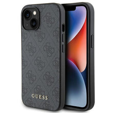 Заредете изображение във визуализатора на галерията – Оригинален гръб GUESS за IPHONE 15 GUHCP15SG4GFGR (4G Metal Logo) сив

