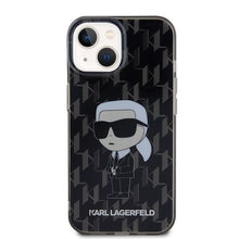 Заредете изображение във визуализатора на галерията – Оригинален гръб KARL LAGERFELD за IPHONE 15 KLHCP15SHNKMKLK (Ikonik Monogram) черен
