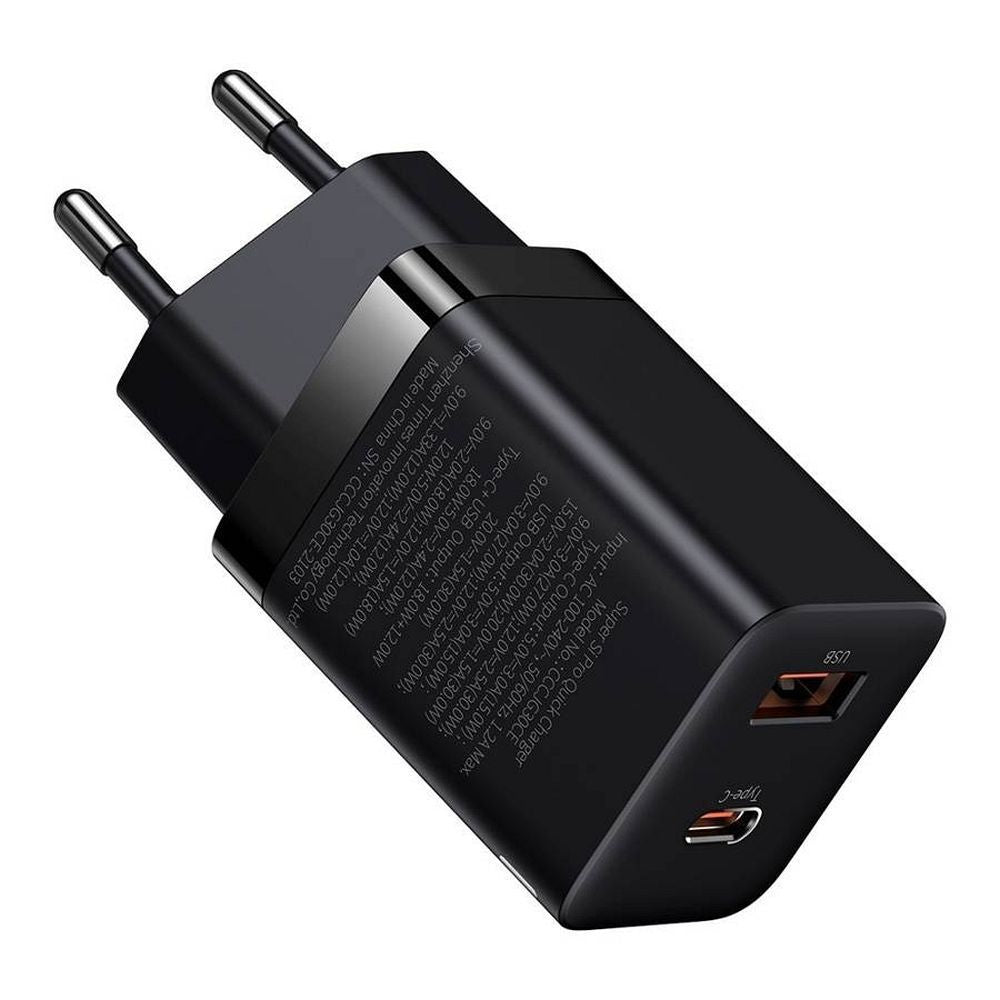 BASEUS зарядно USB A + Type C PD QC3.0 30W CCSUPP-E02/CCCJG30UE черно