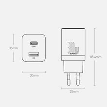 Заредете изображение във визуализатора на галерията – BASEUS зарядно USB A + Type C PD QC3.0 30W CCSUPP-E02/CCCJG30UE черно
