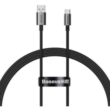 Заредете изображение във визуализатора на галерията – BASEUS кабел USB A към Typ C PD 6A 100W P10320102114-00 1 м черен
