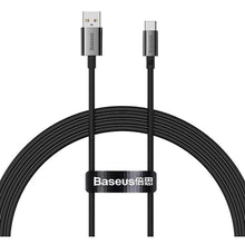 Заредете изображение във визуализатора на галерията – BASEUS кабел USB A към Type C PD 100W P10320102114-01 1,5 м черен
