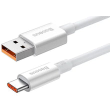 Заредете изображение във визуализатора на галерията – BASEUS кабел USB A към Typ C PD 5A 100W P10320102214-00 0,25 м бял
