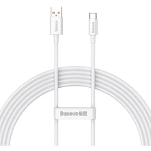 Заредете изображение във визуализатора на галерията – BASEUS кабел USB A към Typ C PD 6A 100W P10320102214-03 2 м бял
