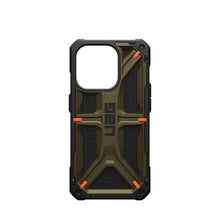 Заредете изображение във визуализатора на галерията – Гръб UAG Urban Armor Gear MONARCH за IPHONE 15 Pro kevlar element зелен
