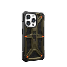Заредете изображение във визуализатора на галерията – Гръб UAG Urban Armor Gear MONARCH за IPHONE 15 Pro kevlar element зелен
