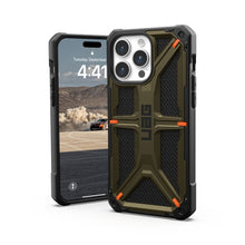 Заредете изображение във визуализатора на галерията – Гръб UAG Urban Armor Gear MONARCH за IPHONE 15 Pro Max kevlar element зелен
