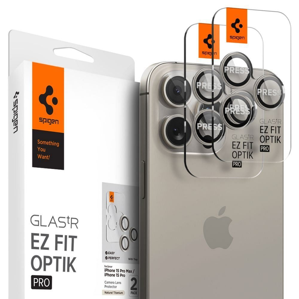 SPIGEN защитник на камерата OPTIK.TR ”EZ FIT” 2 пакета за IPHONE 14 Pro / Pro Max / 15 Pro / Pro Max естествен титан