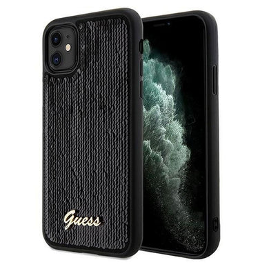 Оригинален гръб GUESS за IPHONE 11 GUHCN61PSFDGSK (Sequin Script Metal) черен